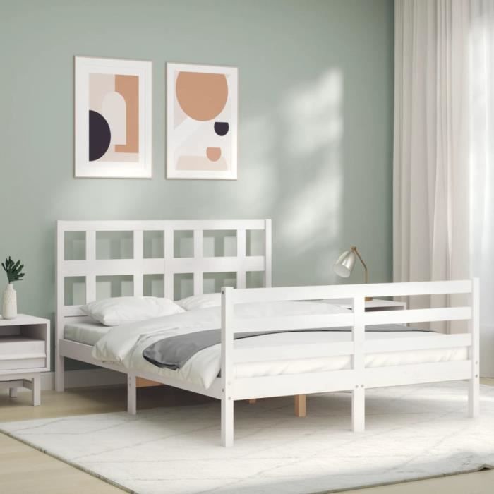 VidaXL Bed Frame with Headboard White 120x200 Cm Solid Wood 3194827