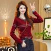 Autumn new long-sleeved slim-fitting sweater crew neck striped splicing knitted sweater women's inner lining looks thin