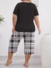 Summer Love Print Pajama Set: Short Sleeve Top & Seven-Point Pants, Plus Size