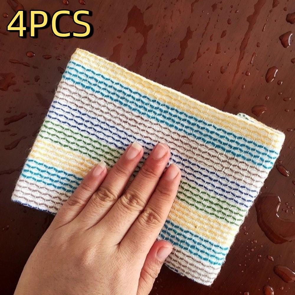 4PCS Soft Kitchen Towels Striped Pattern Scouring Pads Multifunctional Kitchen Rag  Kitchen Cleaning