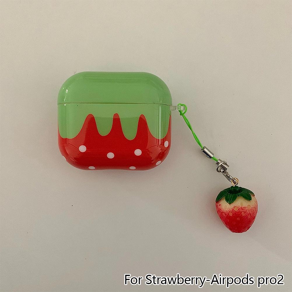 Coque de protection mignonne et charmante à pois blancs et fraise rouge brillante antichoc pour AirPods 1 2 3 4 Pro avec pendentif charm