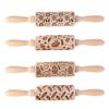 Easter Pattern Rolling Pin Rabbits Carrot Engraved Solid Wood Embossed Cookie Rolling Pin Pastry Dough Flour Roller