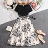 Elegant Floral Print Waist-Cinched Long Dress for Girls - Spring/Summer Collection