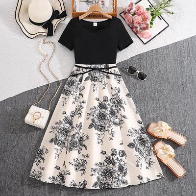 Robe longue élégante à imprimé floral et à la taille cintrée pour filles - Collection Printemps/Été