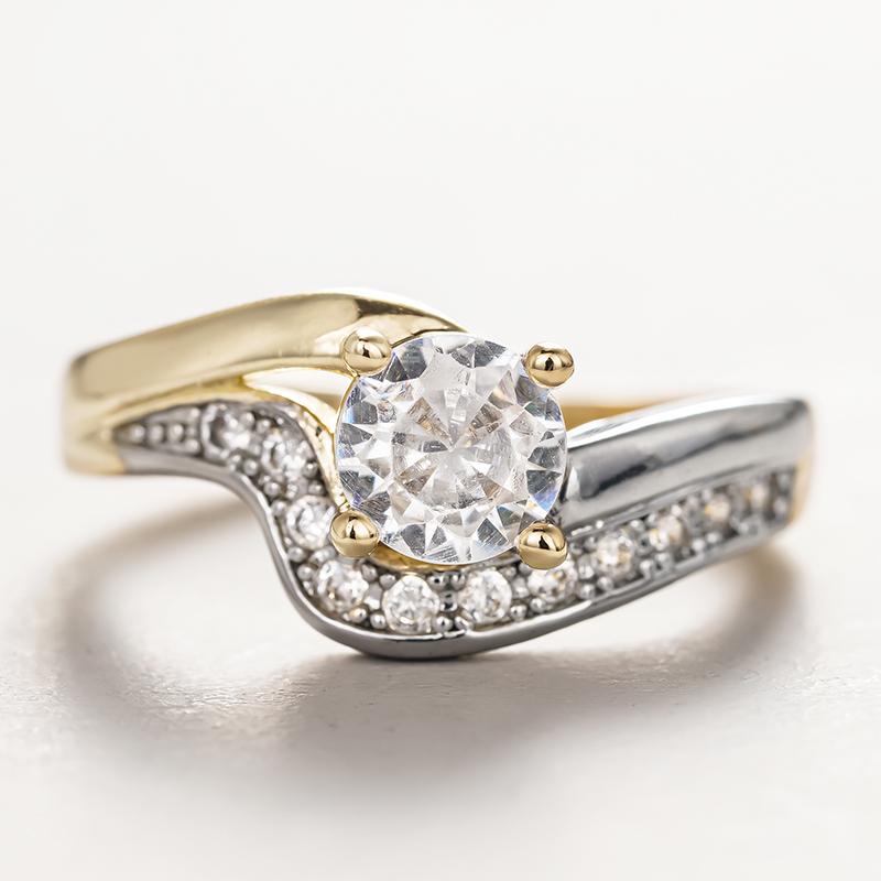 Huitan Bright Engagement Rings for Women Chic Noble Gorgeous Wedding Jewelry Stylish Delicate Modern Two-tone Finger Accessories