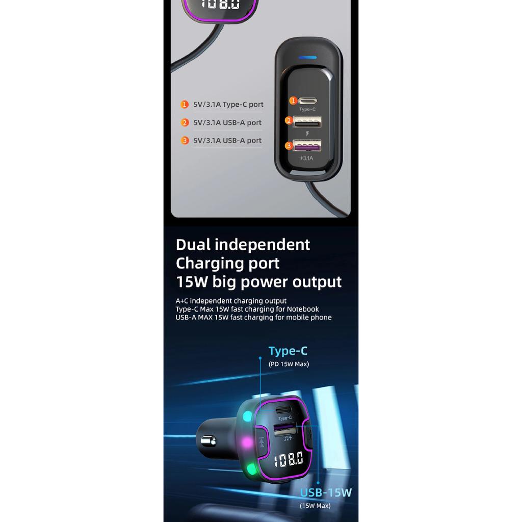 Bluetooth 5.3 FM Transmitter Handsfree Car Radio Modulator MP3 Player With USB Super Quick Charge Adapter for Car Accessories