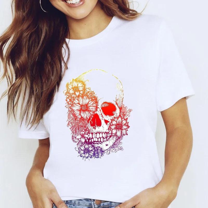 Women's Fruit-Flower Print Crew-Neck Tee Spring/Summer Aesthetic Polyester Fiber Cute Base Shirt Trendy Top