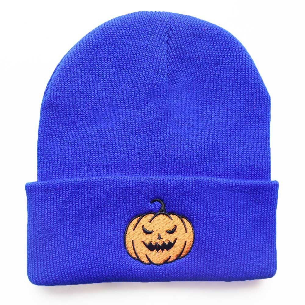 New autumn and winter Halloween pumpkin little devil embroidered knitted hat for men and women, warm beanie hat for students