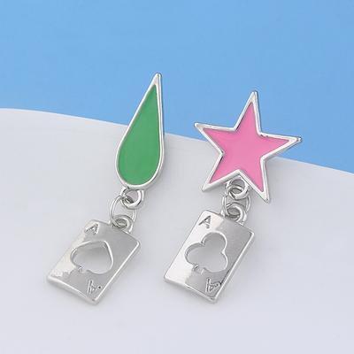 Anime HUNTER X HUNTER Hisoka Cosplay Earrings Stars Teardrop Poker Earring Stud for Women Men Ear Clip Jewelry Accessories