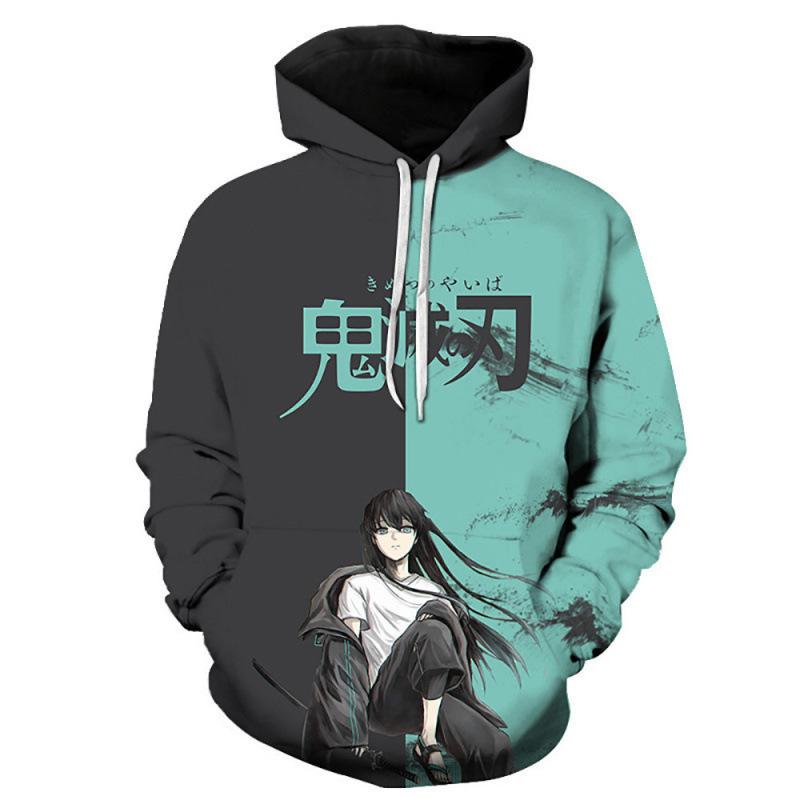 Cross Border Spot Japanese Anime Ghost Slayer Blade 3D Printed Hoodie for Men in Europe and America with Hat Loose Fit Pullover 3D Digital
