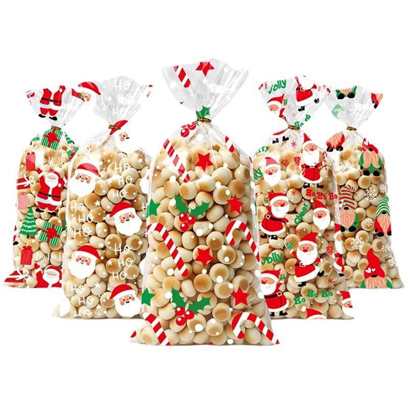 50 Pcs Merry Christmas Cellophane Bags With Twist Ties Xmas Clear Cello Candy Gift Bags New Year'S Eve Christmas Party Decoration