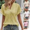 Summer Casual Hollow Jacquard V-neck Loose Short-sleeved Shirt Woman Womens Tops  Victorian Blouse White