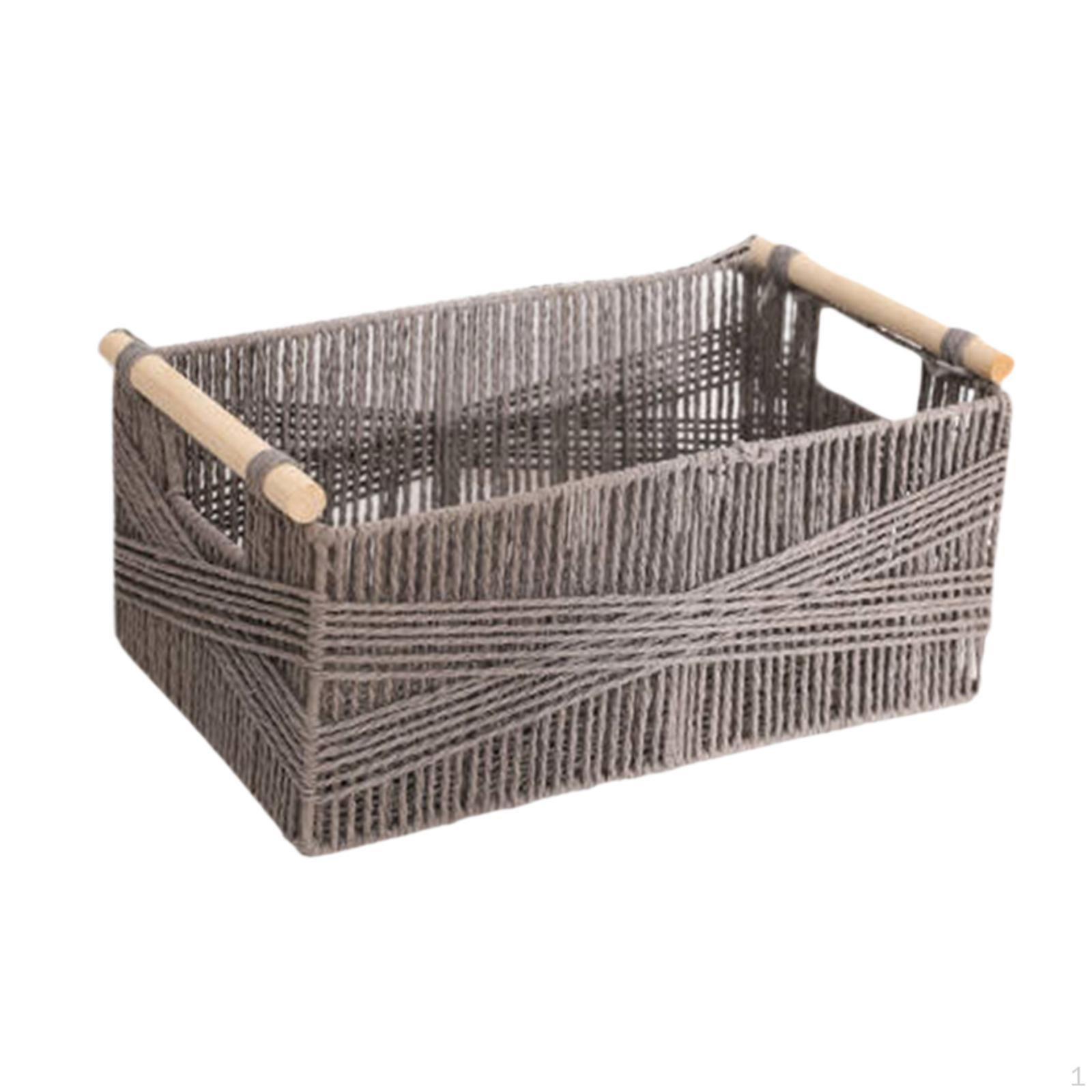 

Органайзер для шкафа, корзина для бумаги, веревочная корзина с деревянной ручкой, прямоугольная, штабелируемая для хранения S