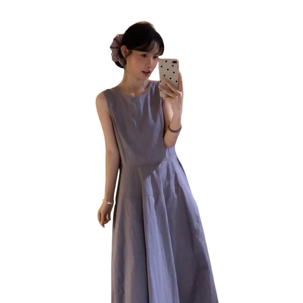 Gray Purple Sleeveless Vest Dress Women's Summer Atmosphere Seaside Vacation French Temperament Super Good-looking Long Skirt