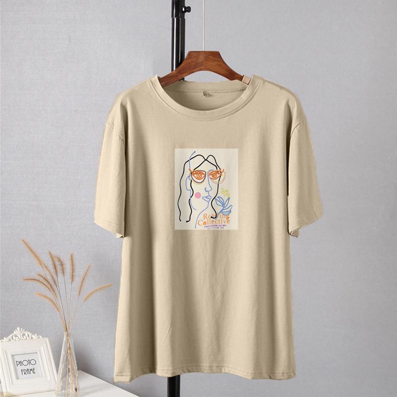 Shellsuning Summer New Aesthetic Printed Tshirts for Women 100% Cotton Vintage Short Sleeves Basic Tees Oversize Top Korean Casual Harajuku Tops