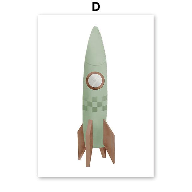 Sailboat Rocket Hot Air Balloon Plane Train Car Wall Art Nordic Posters Painting Cartoon Pictures Kids Room Decor Canvas Prints