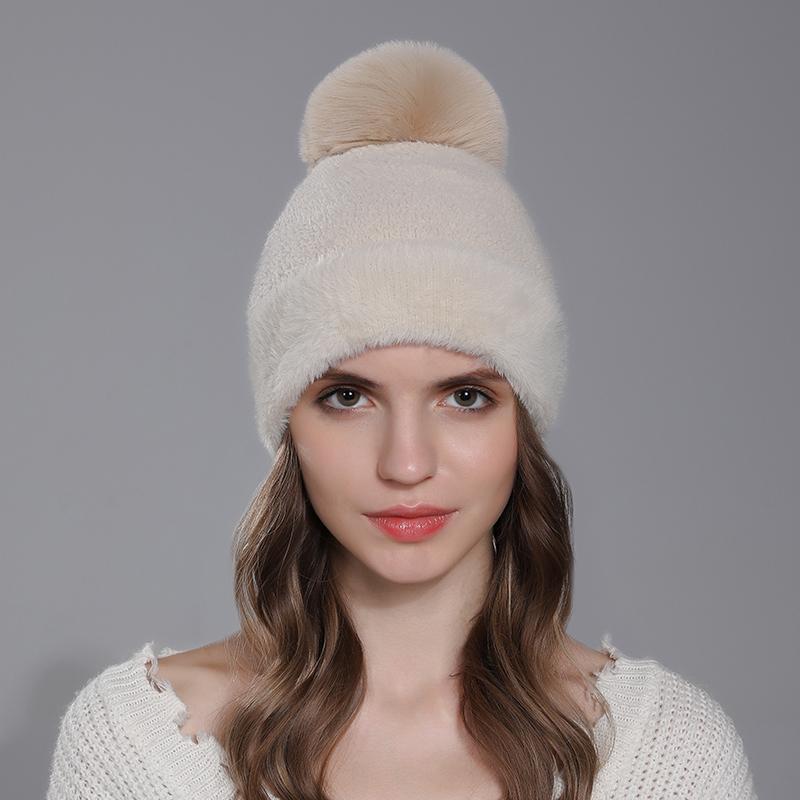 Neuer Damen Warmer Plus Samt Hut Mode Kunstkaninchenfell Mit Bommel Weiche Mützen Winter Weiblich Niedliche Hüte Für Mädchen