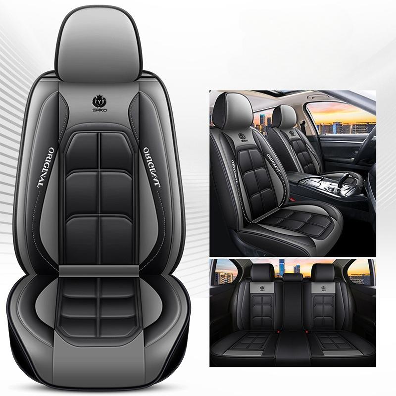 Housses de siège de voiture luxueuses entièrement en similicuir avec support lombaire ergonomique - Convient à la plupart des voitures 5 places, avec noir et surpiqûres rouges