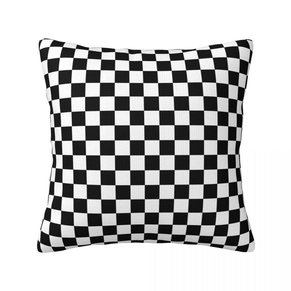 Black and White Retro Square Pillowcase Checkerboard Decorative  Sofa Zipper Spring Cover