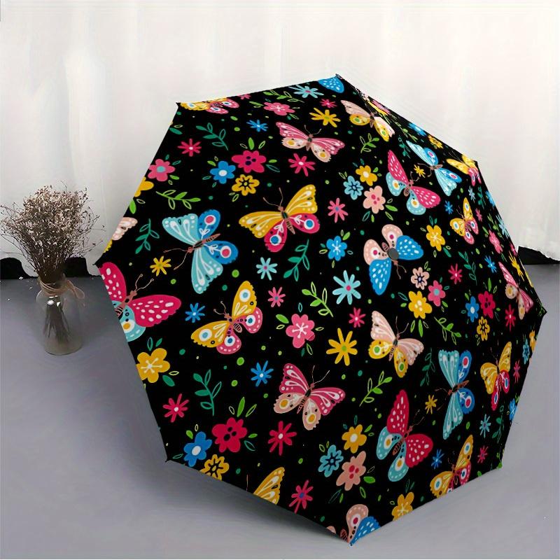 1pc Butterfly Floral Pattern Automatic Umbrella 8-Bone Design Compact Gear for Outdoor Travel, Perfect Holiday Gift y250827023