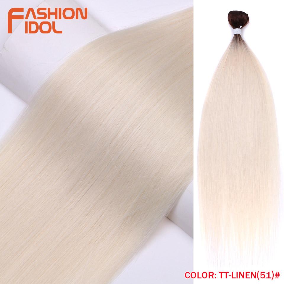 FASHION IDOL 26 inch Yaki Straight Hair Extensions Salon Synthetic Hair Bundles High Temperature Fiber Ombre Blonde Fake Hair