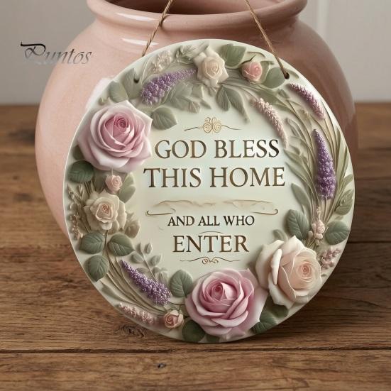 Warm Atmosphere Wall Plaque Wooden Rose Door Hanger Sign, Front Floral Hanging Plaque, Decorative Rustic Farmhouse Home Decoration Ornament with Rope