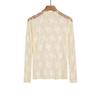 Mesh Lace Bottomed Blouse Hollow Lace Floral  Shirts Elegant Transparent T-shirt  Spring Autumn