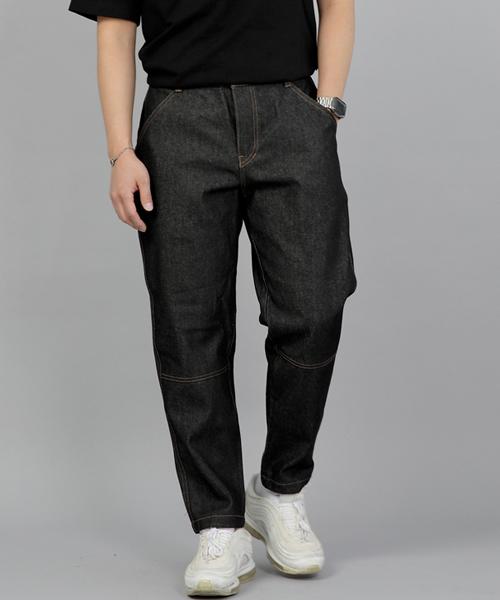 Seinteukeulu Tapered Cut Crop Half-Band Pants Tch-326 Black Denim Brs