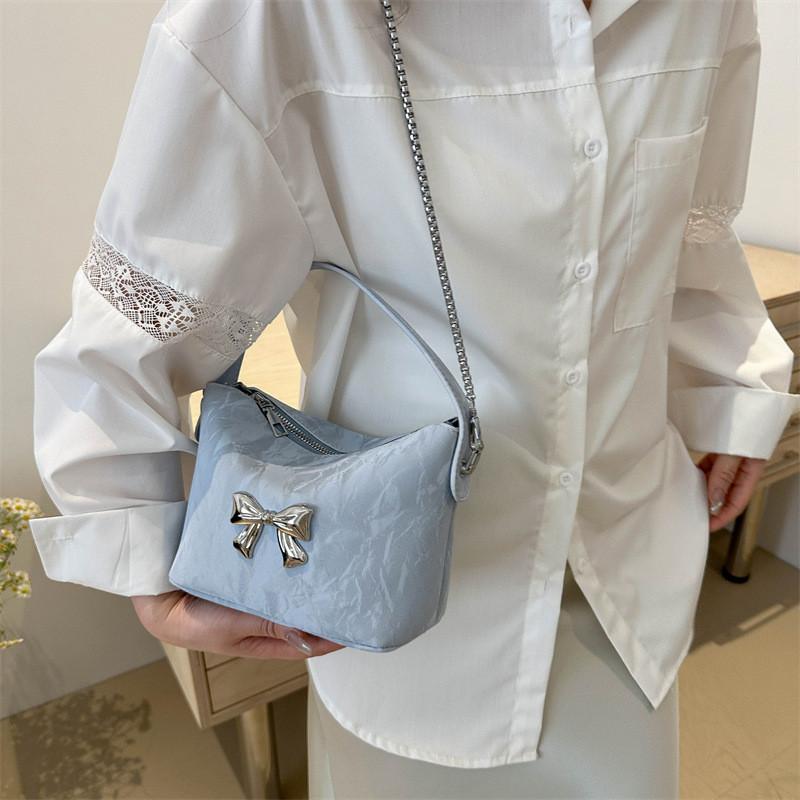 Trendy Single Shoulder Crossbody Bag With Elegant Bow Design For Women In Black Pink White And Blue