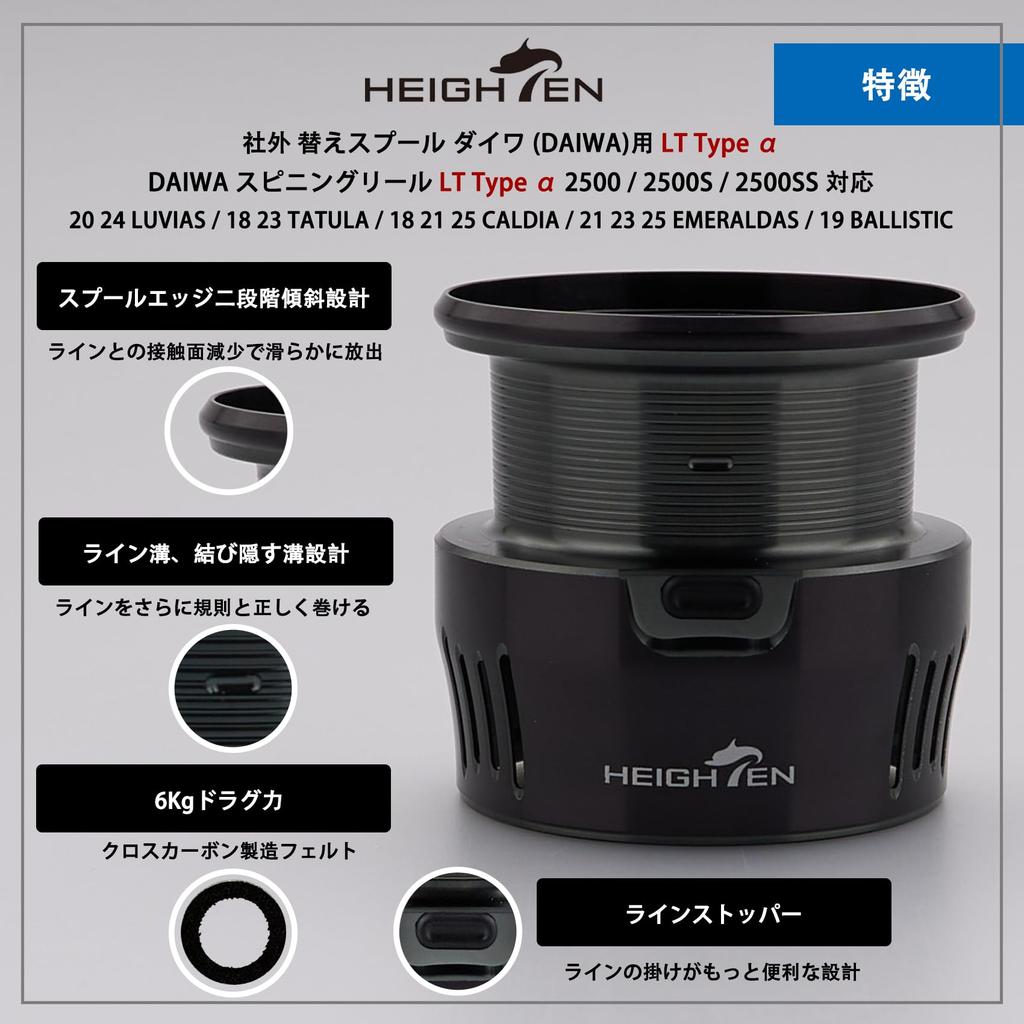 HEIGHTEN Replacement Spool for Daiwa LT Type 2500M Compatible with and 2500SS Reels 25 25 24 and 23 Black Reel, 2500, 2500S, (19 BALLISTIC, 18, 21,