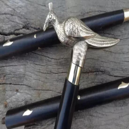 Baston Stil Antic Victorian Vintage de Designer cu Mâner din Alamă, Baston de Mers din Lemn