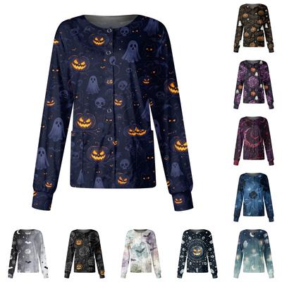 Haut cardigan imprimé Halloween à manches longues pour femme avec fermeture à un bouton pour fête costumée