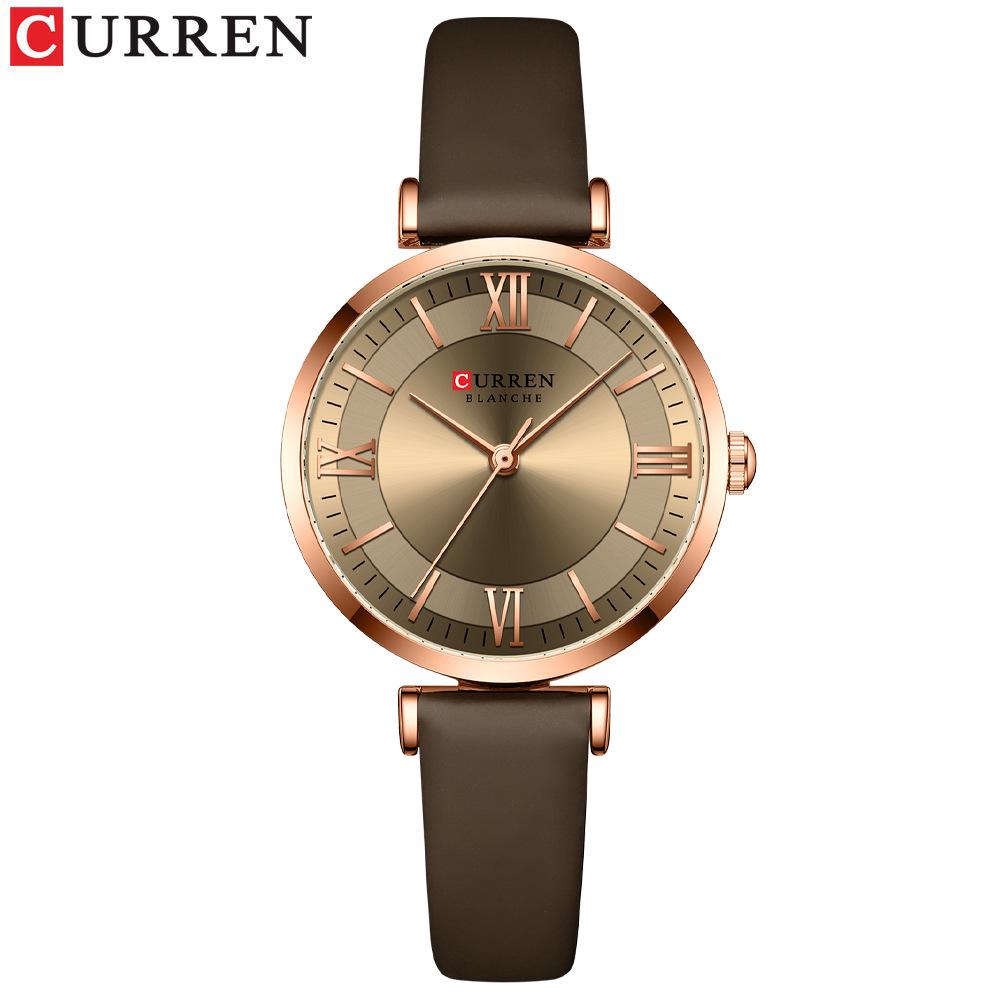 CURREN 9079 Women's Ultra-Thin Leather Strap Watch with Roman Numerals, Small Dial, Waterproof.