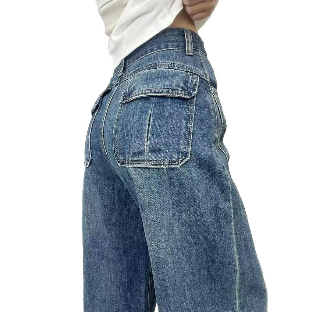 2026 Spring/Autumn Blue High Waist Slim Fit Wide Leg Jeans for Plus Size Pear-Shaped Women