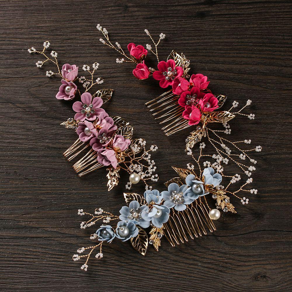 Beautiful Crystal Crown Wedding Leaves Tiara Flower Hair Pin Hair Combs Bridal Clips