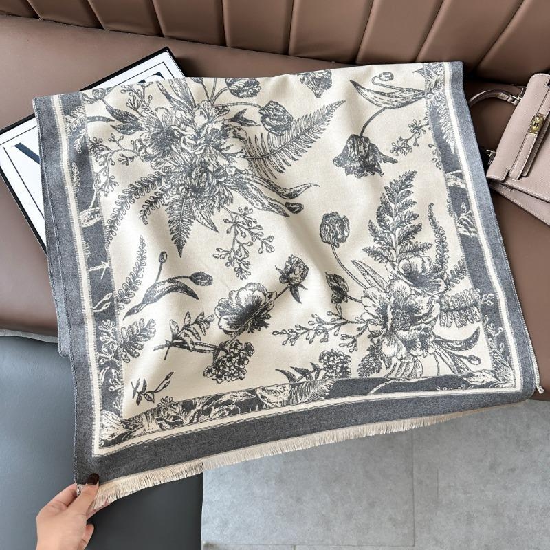 Retro flower imitation cashmere shawl women's autumn and winter travel versatile multi-functional warm scarf double-sided scarf