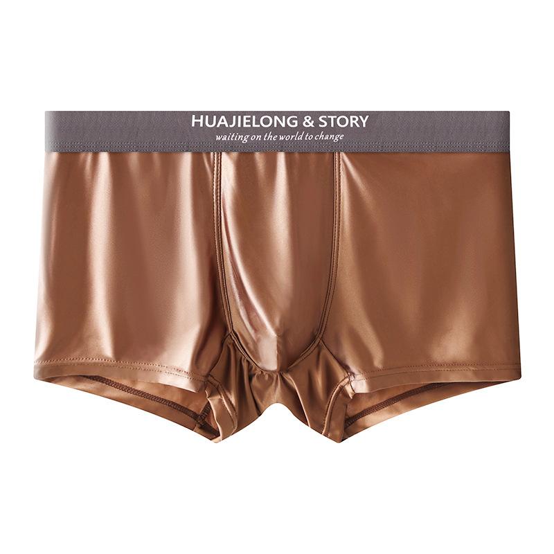 Plussize Men's Summer New Solid Color Ice Silk Breathable Mid Waist Flat Angle Briefs