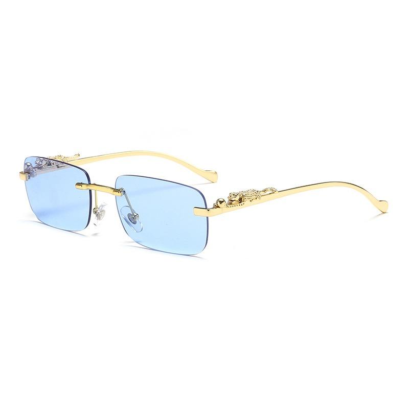 Rimless Square Fashion Fashion Glasses with Leopard Print Accents Golden - Tone Metal Frame Gradient Lenses