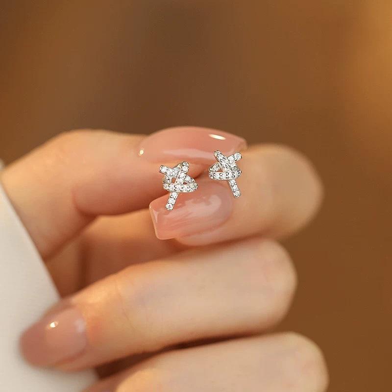 Beixi S999 Silver Needle Diamond Heart Cross Earrings for Women - Luxurious, Unique Design, Elegant Studs.