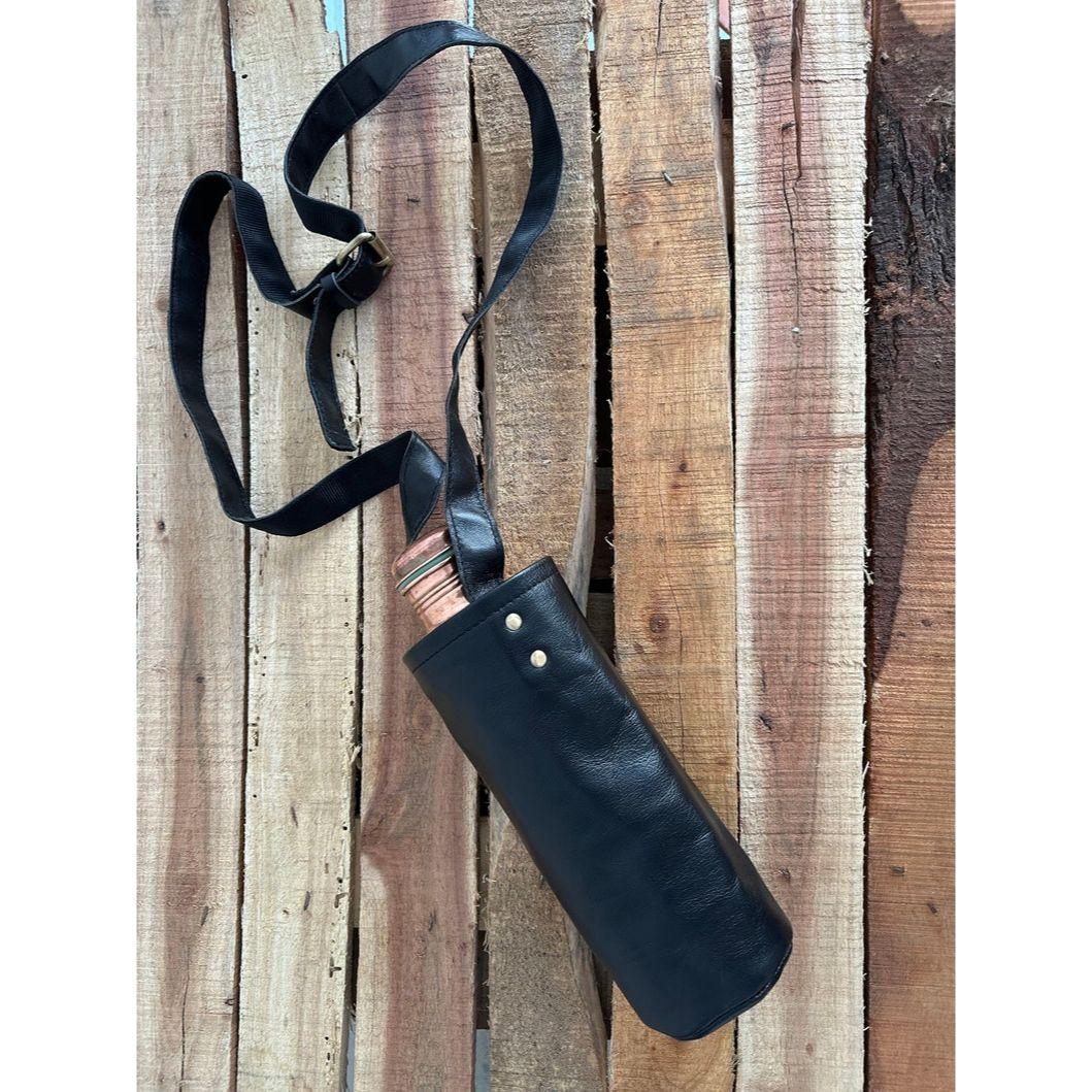 

Многоразовый кожаный держатель для бутылок с водой, унисекс, стильный, удобный, персонализированный чёрный