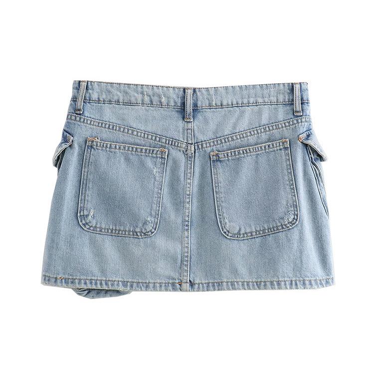 10644- Women's High-Waisted Denim A-Line Mini Skirt with Multi Pockets