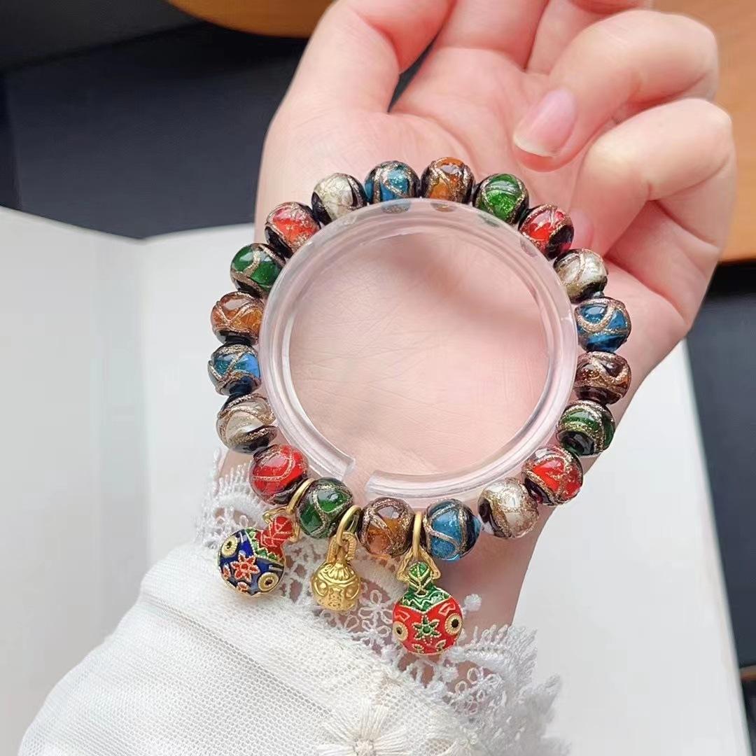 

High-end gift bracelet, Qin Xiaoxian s same style, multicolored glass, family of three, gold-swallowing beast, couple s bracelet Bead Diameter10mm