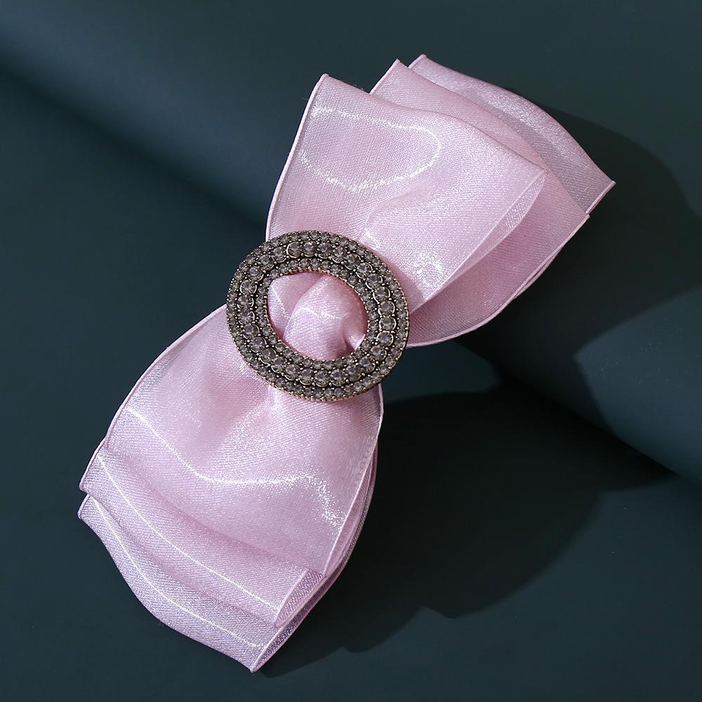 Pink Korean Retro Rhinestone Bow Hair Clip – Versatile Spring Top Clip