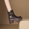 Womens Black Fashion Thick Sole Platform Short Boots Round Toe Chunky Heel Side Zip Motorcycle Fall Winter
