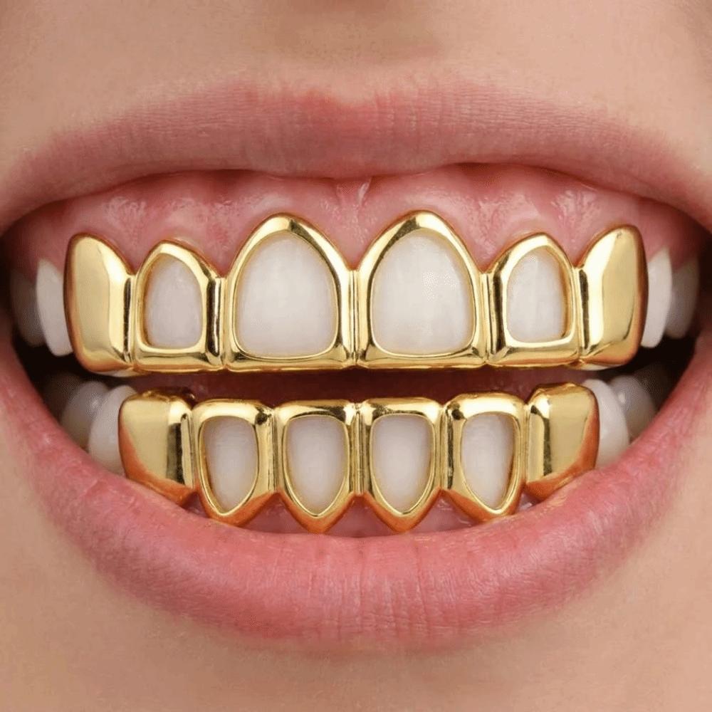 2Pcs/Set Glossy Charm Teeth Grillz Classic Hollow Teeth Grillz Braces Stage Props