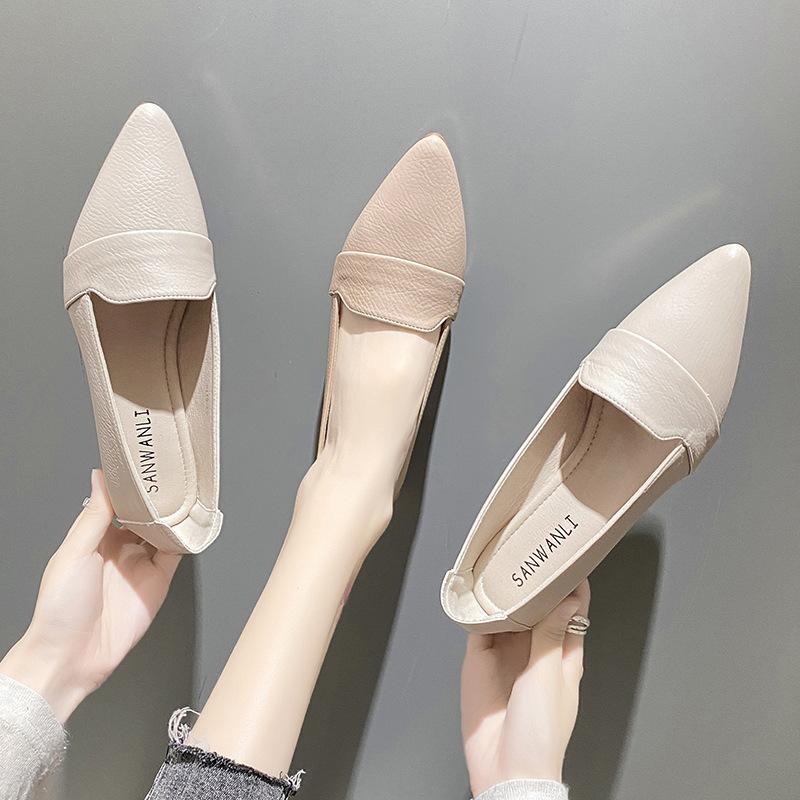 Summer single shoes women's thick heel summer new women's shoes simple pointed head shallow mouth low heel soft sole