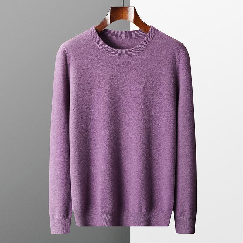 Classic Men'S Crewneck Cashmere Knit Sweater For Autumn And Winter, Loose Casual Cashmere Knit Pullover Base Layer