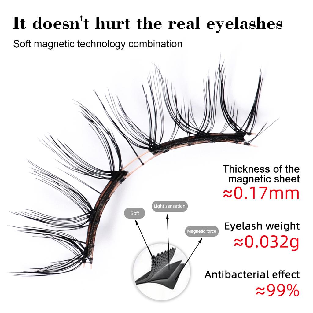 Natural Soft 3D Magnetic False Eyelashes Kit with Magnetic Clip Reusable Easy-On Eyelashes