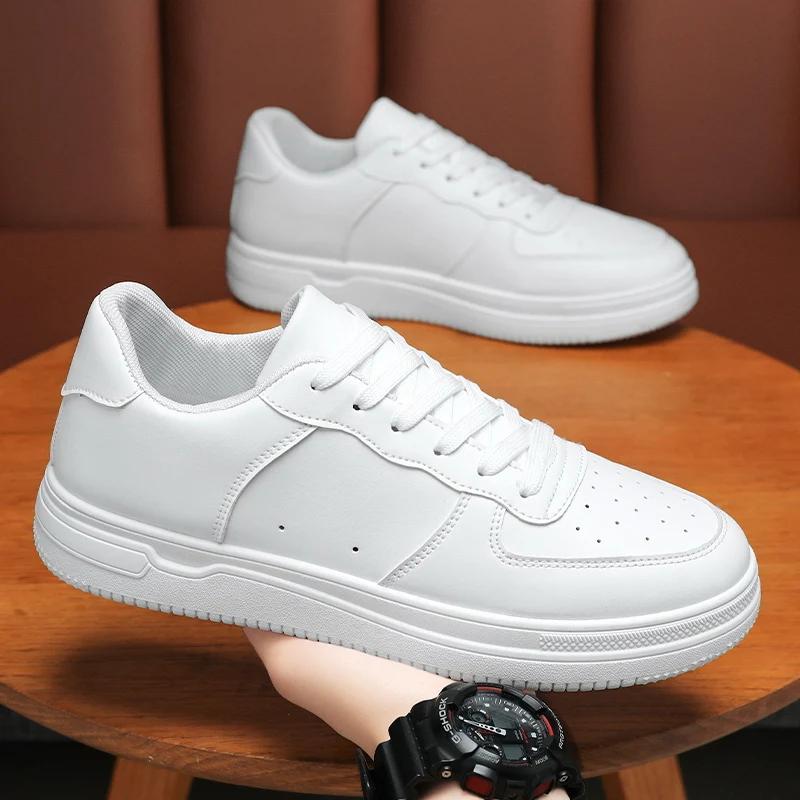 Men Outdoor Leather Shoes Flat Classic Black Sports Shoes Lace Up Skateboard Board Shoe Walking White Leisure Running Sneakers