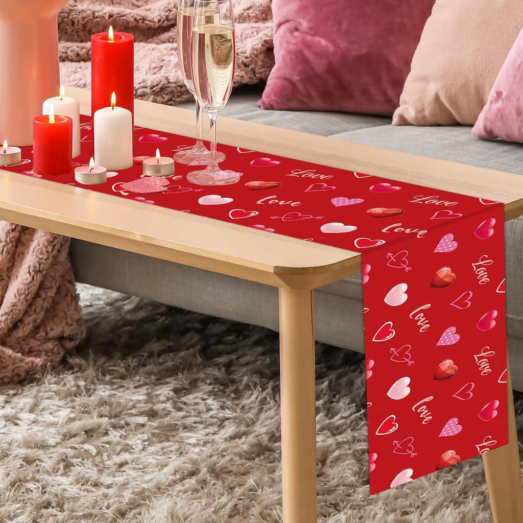 St. Patrick's Day Linen Table Runner Valentine's Day Table Runner St. Patrick Love Heart St. Patrick's Day Shamrock Table Runner for Dinning Kitchen